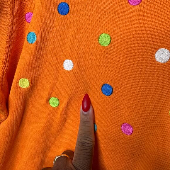 Studio Works Woman 1X Orange Polka Dot Embroidered Cardigan Sweater 100% Cotton - Picture 3 of 7